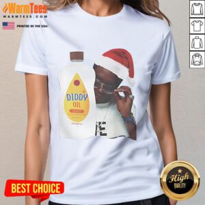 Womens Christmas tee featuring Santa and 'Nice Diddy Baby Oil' design, perfect for holiday celebrations and festive fun.