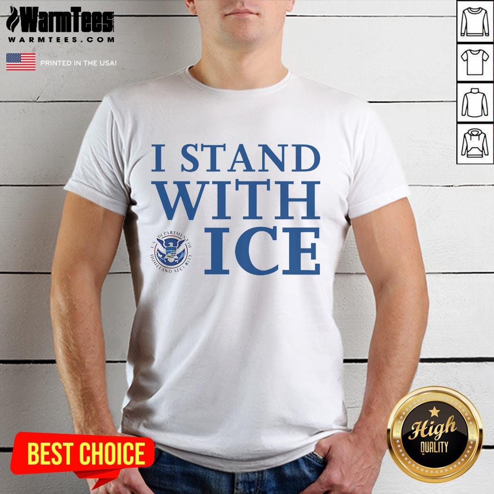 Alt Text: Nice I Stand With Ice logo t-shirt featuring bold graphic design, perfect for ice enthusiasts and casual wear.