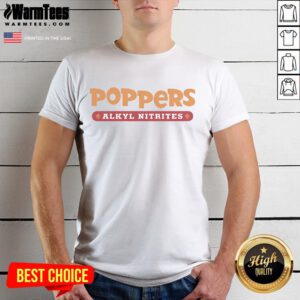 Nice Poppers Alkyl Nitrates T-Shirt featuring bold graphic design, perfect for poppers enthusiasts and fashion lovers.