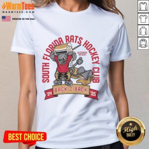 Nice South Florida Rats Hockey Club Back 2 Back 24-25 mascot ladies tee featuring vibrant team colors and logo design.