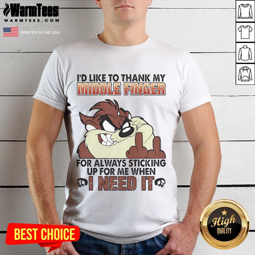 Funny Tasmanian t-shirt featuring 'I'd like to thank my middle finger' graphic, perfect for humor lovers.