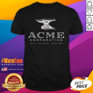 Official Acme Corporation T-Shirt featuring anvils, explosives, and detonators design for fans of classic cartoons.