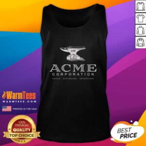 Official ACME Corporation tank top featuring anvils, explosives, and detonators in a stylish design for fans.