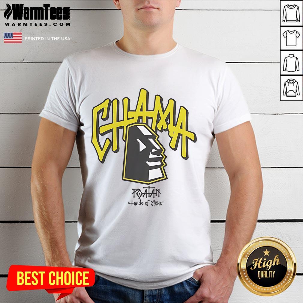 Official Alex Pereira Poatan Hands Of Stone Chama Block T-Shirt featuring bold design and vibrant colors for MMA fans.