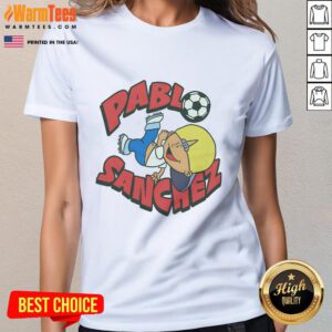 Alt Text: Official Backyard Soccer Pablo Sanchez Ladies Tee featuring vibrant graphics and comfortable fit for soccer fans.
