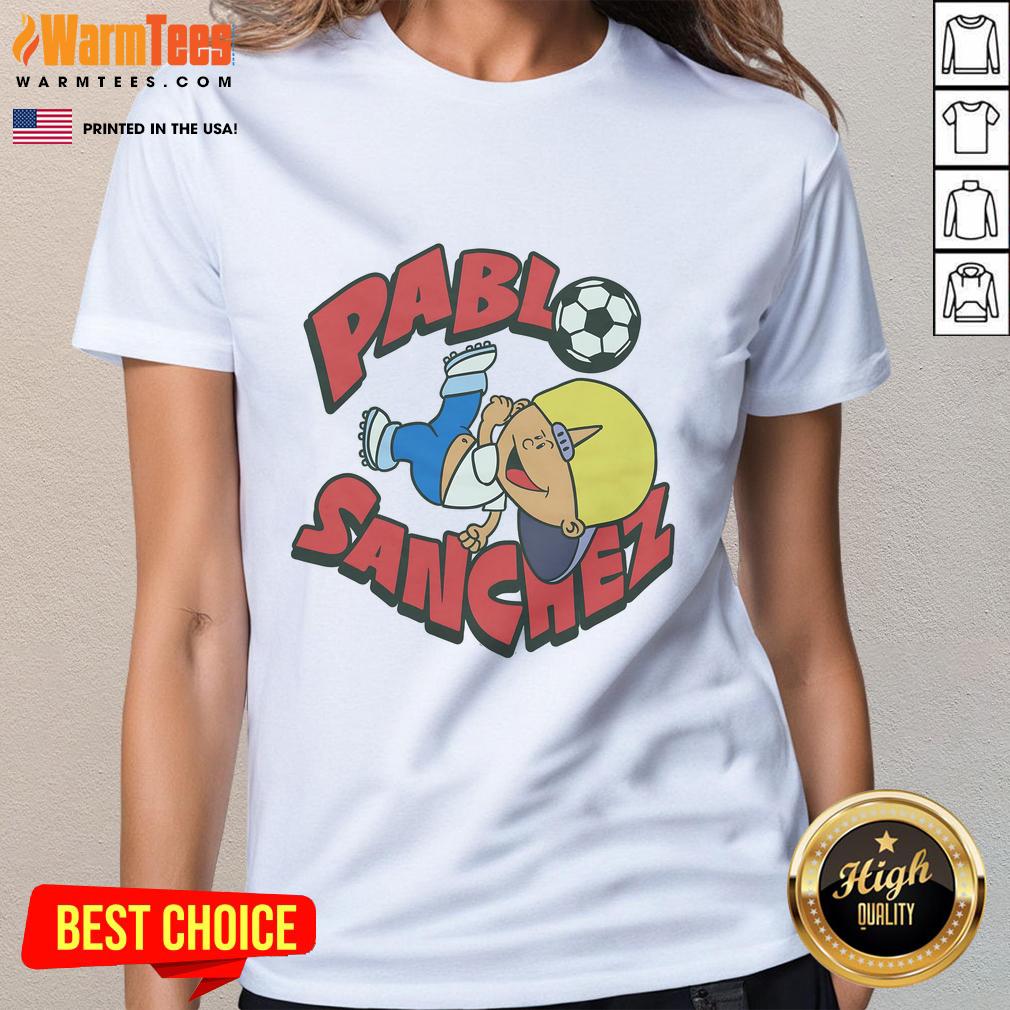 Alt Text: Official Backyard Soccer Pablo Sanchez Ladies Tee featuring vibrant graphics and comfortable fit for soccer fans.