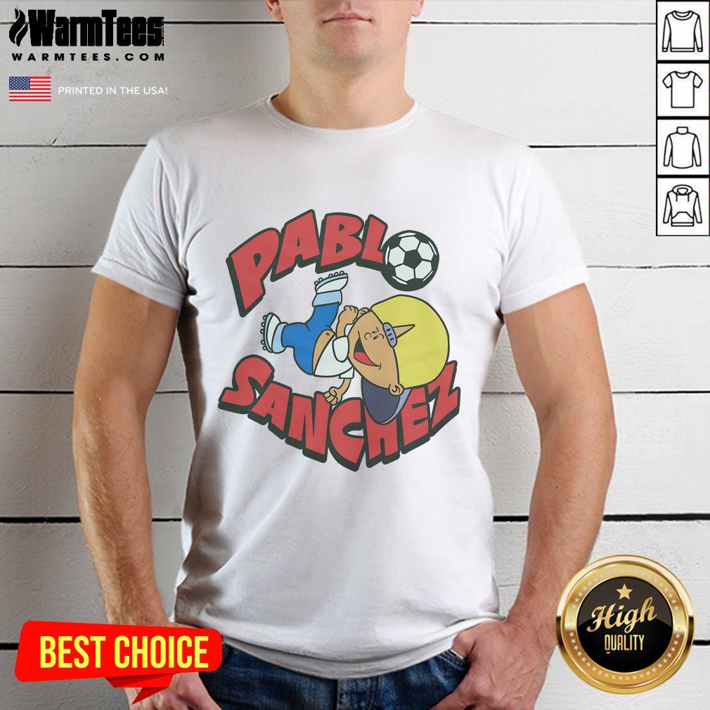 Alt Text: Official Backyard Soccer Pablo Sanchez T-Shirt featuring vibrant graphics of the beloved character in action.