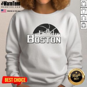 Official Boston Cityscape Skyline Sweatshirt featuring iconic Boston skyline design in vibrant colors.