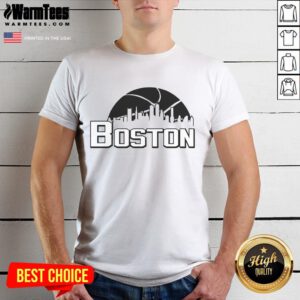 Official Boston Cityscape Skyline T-Shirt featuring iconic Boston skyline design in vibrant colors.
