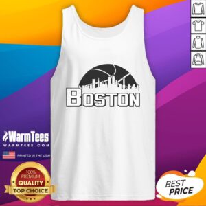 Alt Text: Official Boston Cityscape Skyline Tank Top featuring a vibrant graphic of Boston's iconic skyline.