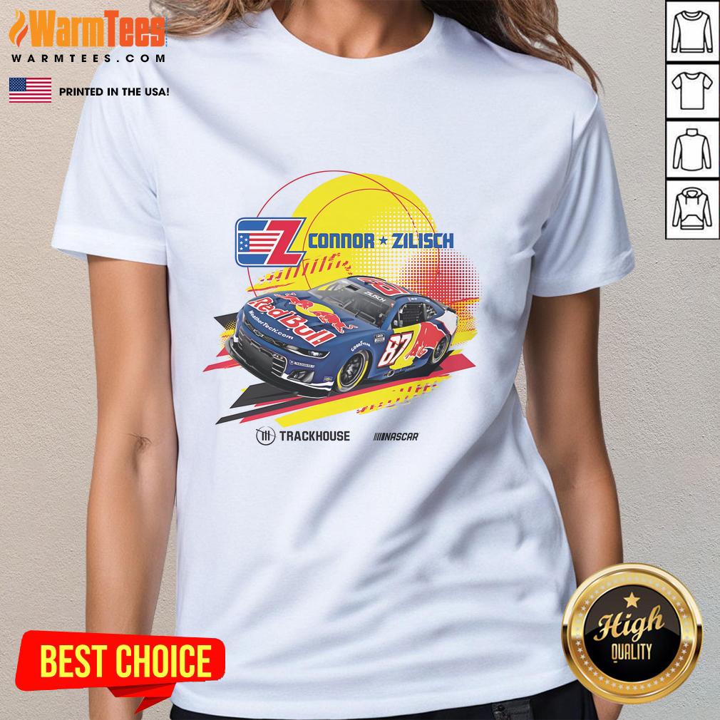 Official Connor Zilisch CotA Red Bull Trackhouse NASCAR ladies tee featuring vibrant design and comfortable fit.