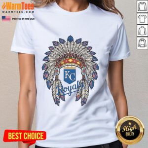 Alt Text: Official Kansas City Royals Native American logo on a stylish ladies tee, perfect for baseball fans and collectors.