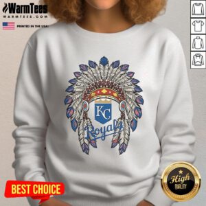 Alt Text: Official Kansas City Royals Native American logo sweatshirt featuring vibrant colors and team branding.