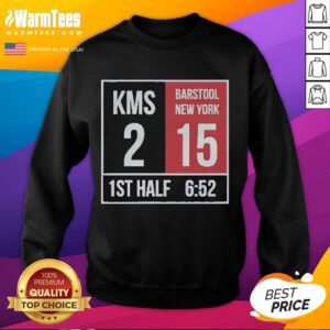Official Kirk Comeback KMS 2 Barstool New York 15 1st Half Sweatshirt in navy blue, featuring bold graphics and a comfortable fit.