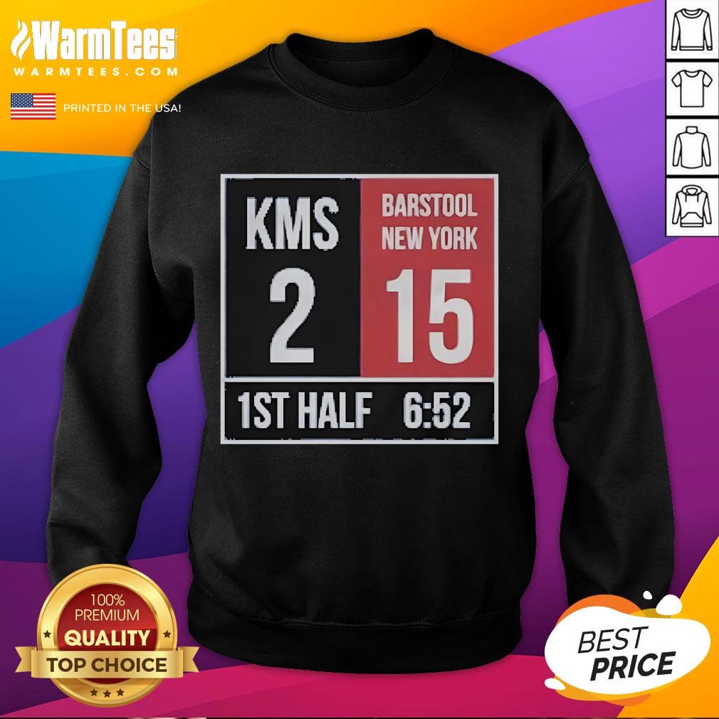 Official Kirk Comeback KMS 2 Barstool New York 15 1st Half Sweatshirt in navy blue, featuring bold graphics and a comfortable fit.