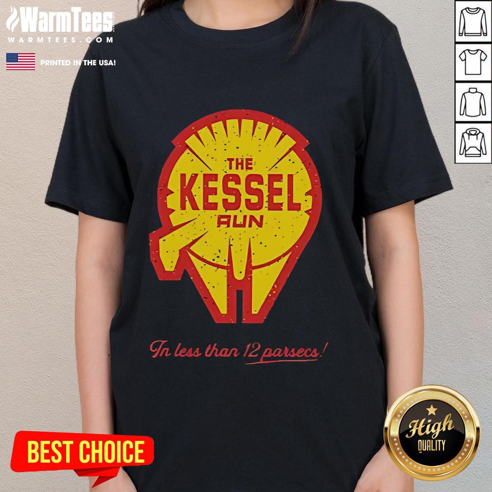 Official Less Than 12 Parasecs Ladies Tee featuring a stylish design for sci-fi enthusiasts and casual wear.