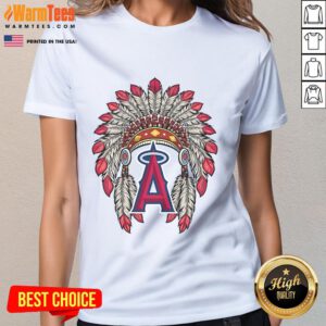 Official Los Angeles Angels Native American logo on a stylish ladies tee, perfect for fans and collectors.