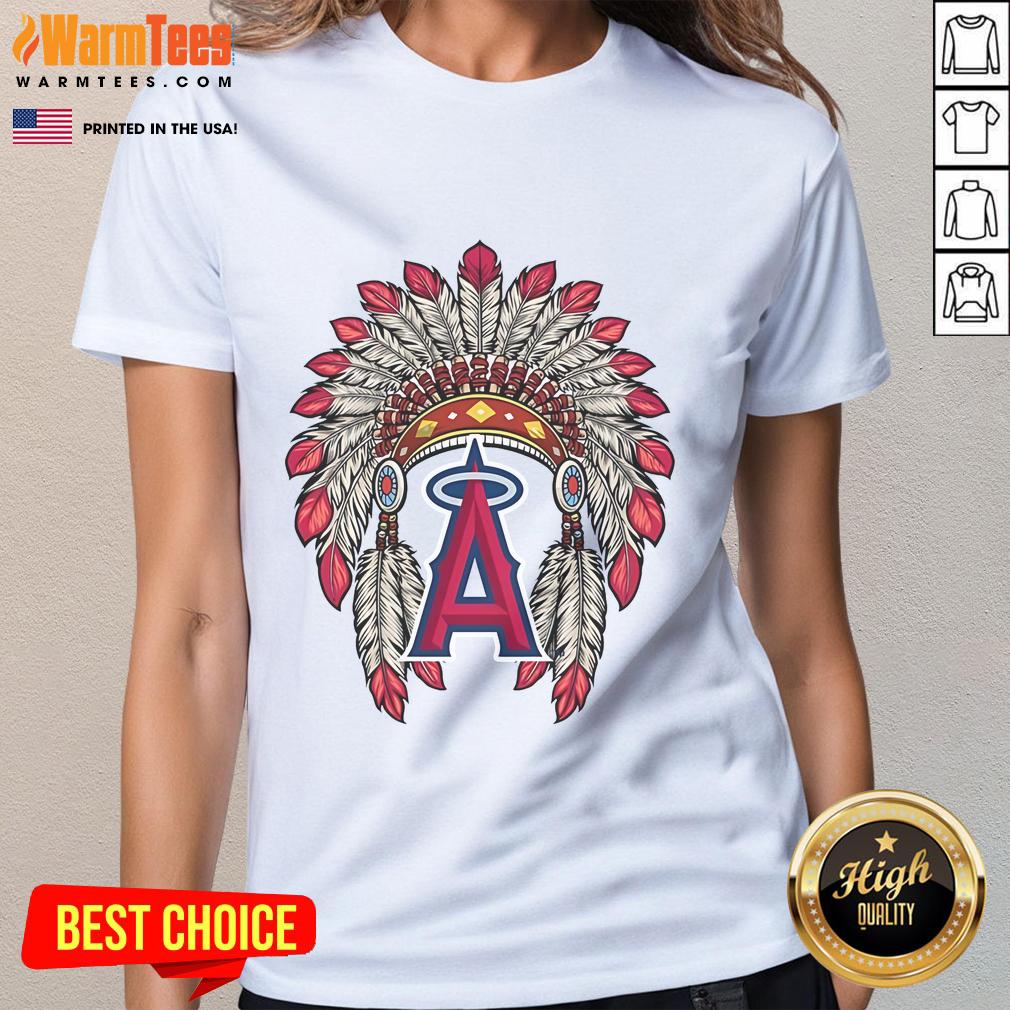 Official Los Angeles Angels Native American logo on a stylish ladies tee, perfect for fans and collectors.