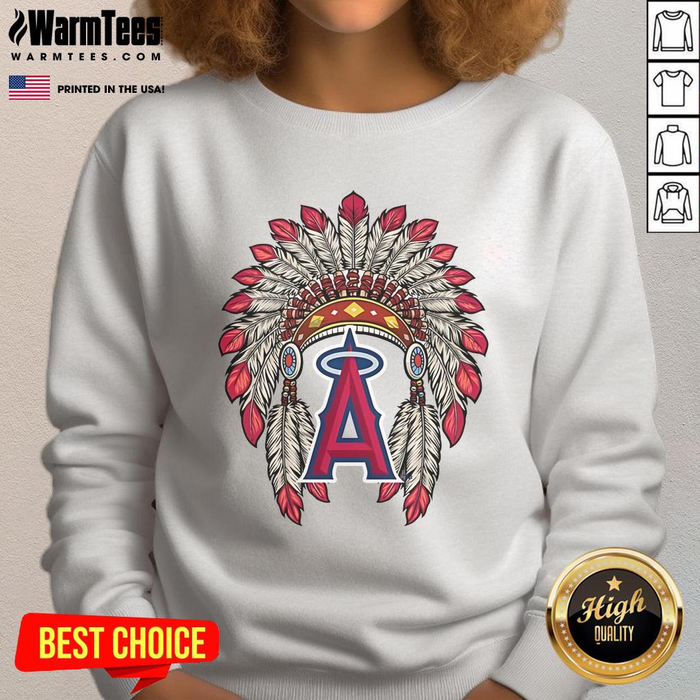 Official Los Angeles Angels Native American logo sweatshirt featuring vibrant team colors and unique design.