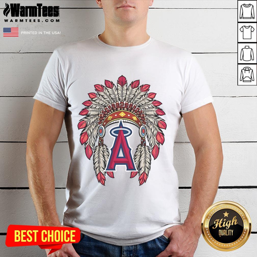 Official Los Angeles Angels Native American Logo T-Shirt featuring vibrant colors and a unique design for fans.