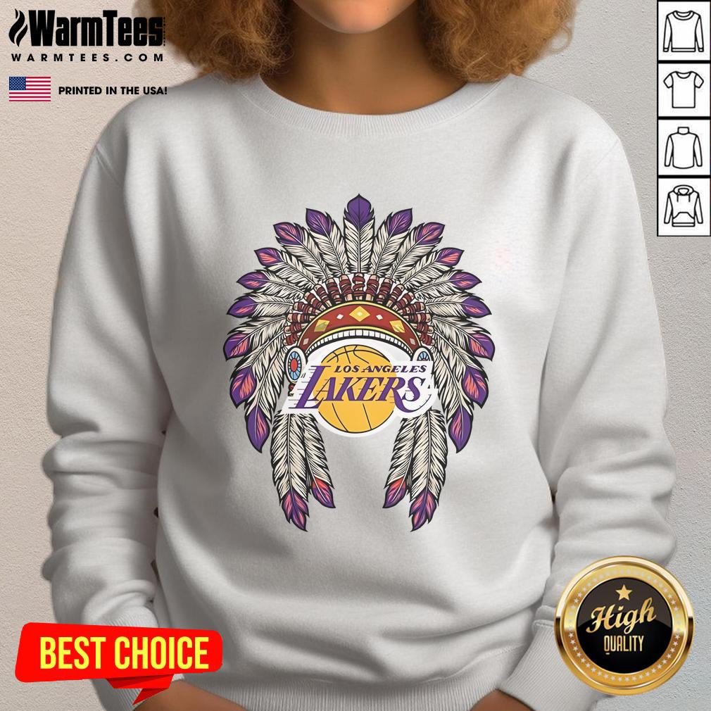 Official Los Angeles Lakers Native American logo sweatshirt featuring vibrant colors and unique design for fans.