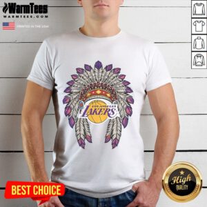 Official Los Angeles Lakers Native American Logo T-Shirt featuring vibrant colors and unique design for basketball fans.