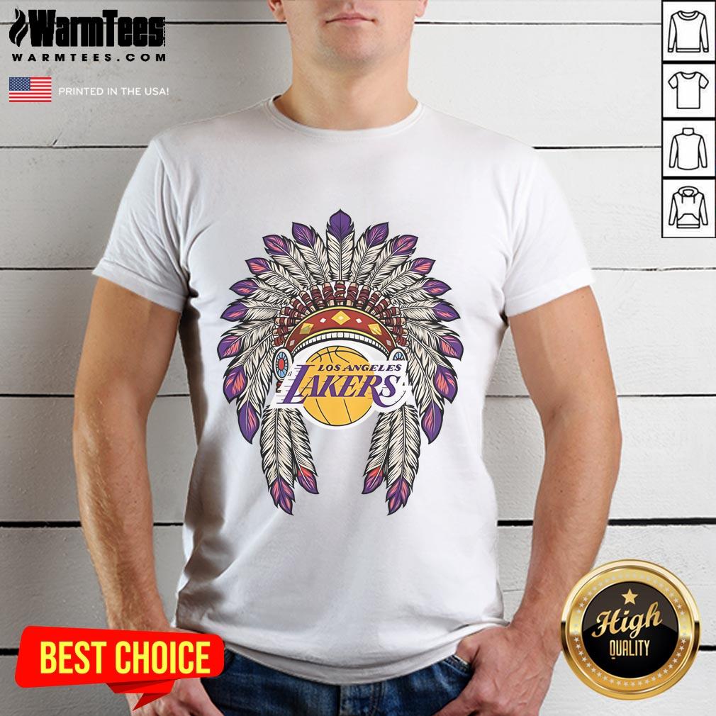 Official Los Angeles Lakers Native American Logo T-Shirt featuring vibrant colors and unique design for basketball fans.