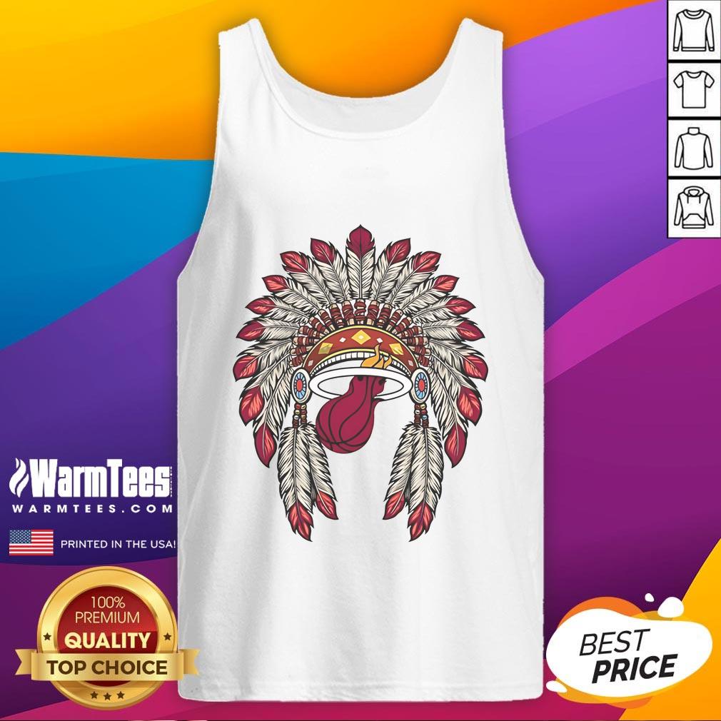 Official Miami Heat Native American logo tank top featuring vibrant design for fans and collectors.