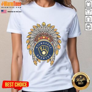 Official Milwaukee Brewers Native American logo on a stylish ladies' tee, perfect for fans and casual wear.