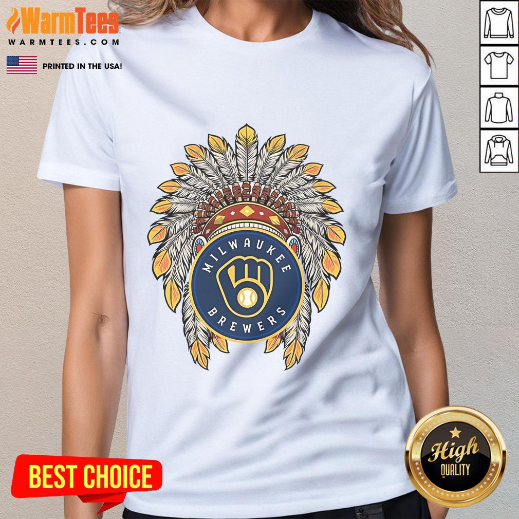 Official Milwaukee Brewers Native American logo on a stylish ladies' tee, perfect for fans and casual wear.