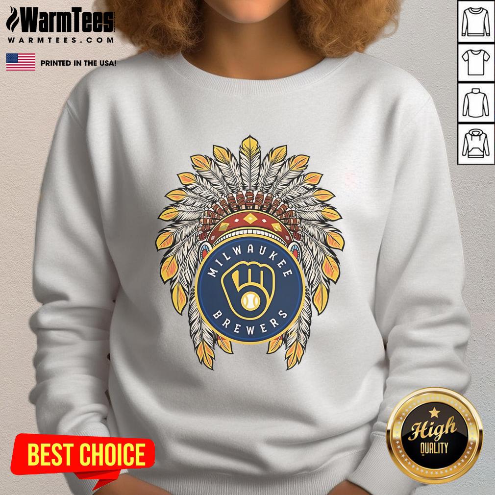 Official Milwaukee Brewers Native American logo sweatshirt featuring bold graphics and a comfortable fit for fans.