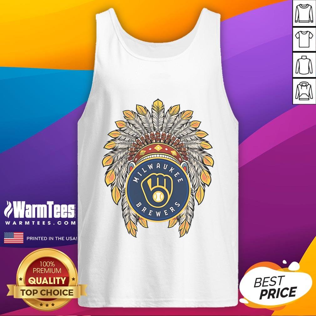 Official Milwaukee Brewers Native American logo tank top showcasing team spirit and unique design for fans.