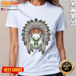 Official Milwaukee Bucks Native American logo ladies tee, featuring a stylish design for fans and casual wear.