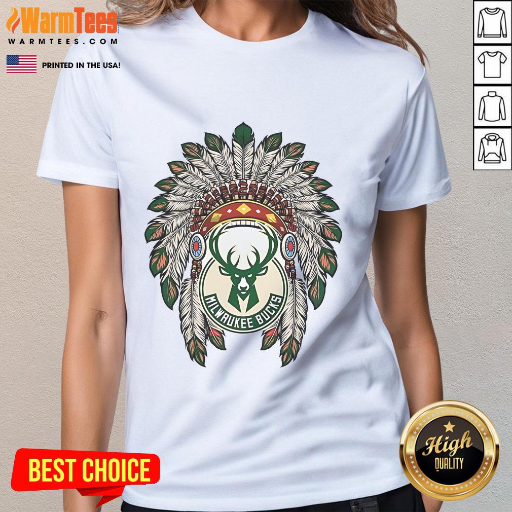 Official Milwaukee Bucks Native American logo ladies tee, featuring a stylish design for fans and casual wear.