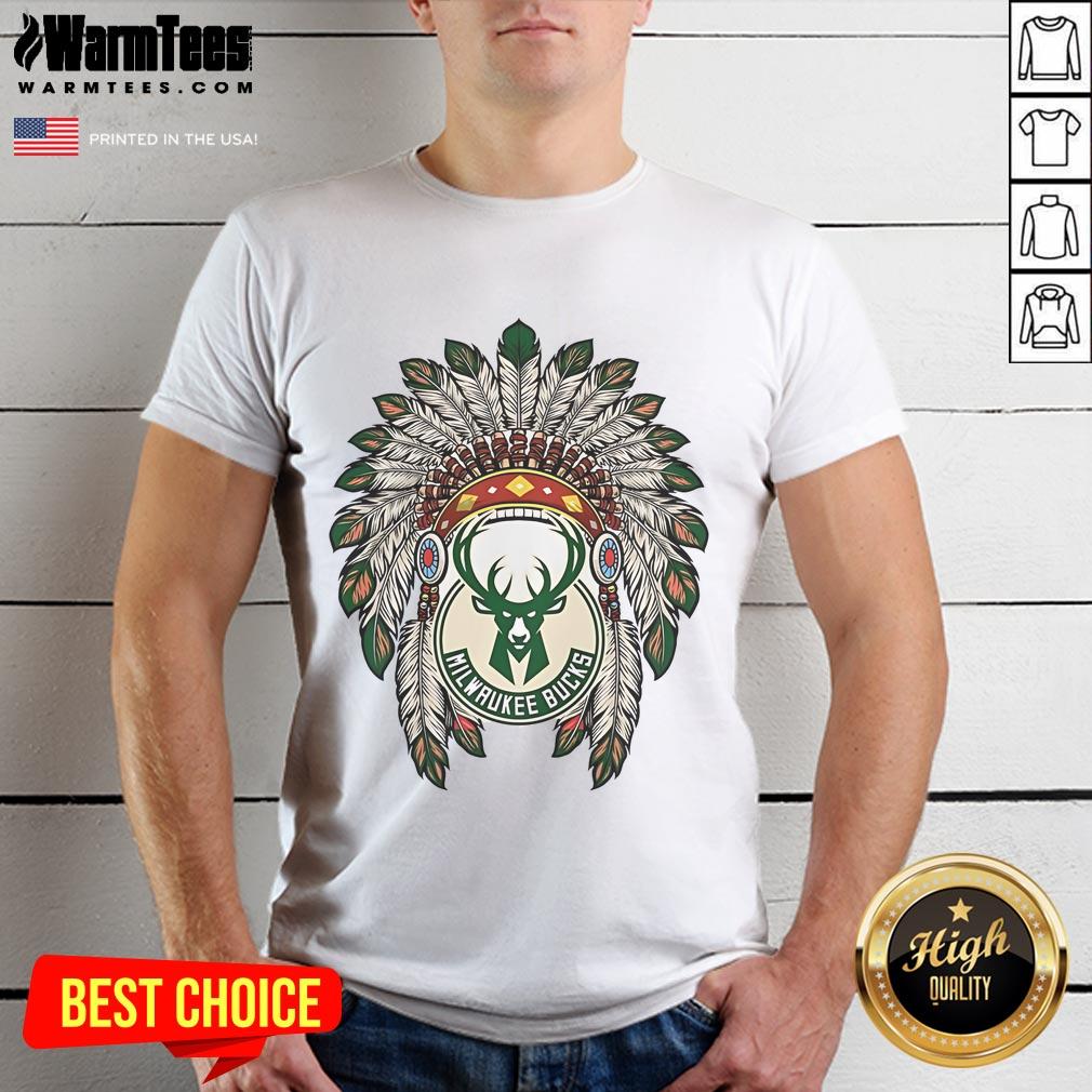 Official Milwaukee Bucks Native American Logo T-Shirt featuring vibrant team colors and unique design for fans.