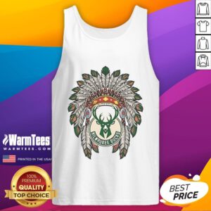 Official Milwaukee Bucks Native American logo tank top featuring vibrant colors and unique design for fans.