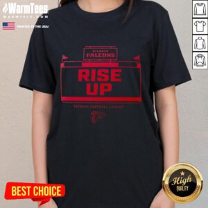 Alt Text: Official NFL Atlanta Falcons Rise Up Ladies Tee featuring team logo and stylish design for female fans.