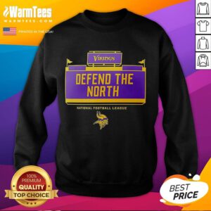 Alt Text: Official NFL Minnesota Vikings Defend The North sweatshirt featuring team colors and logo for fans.