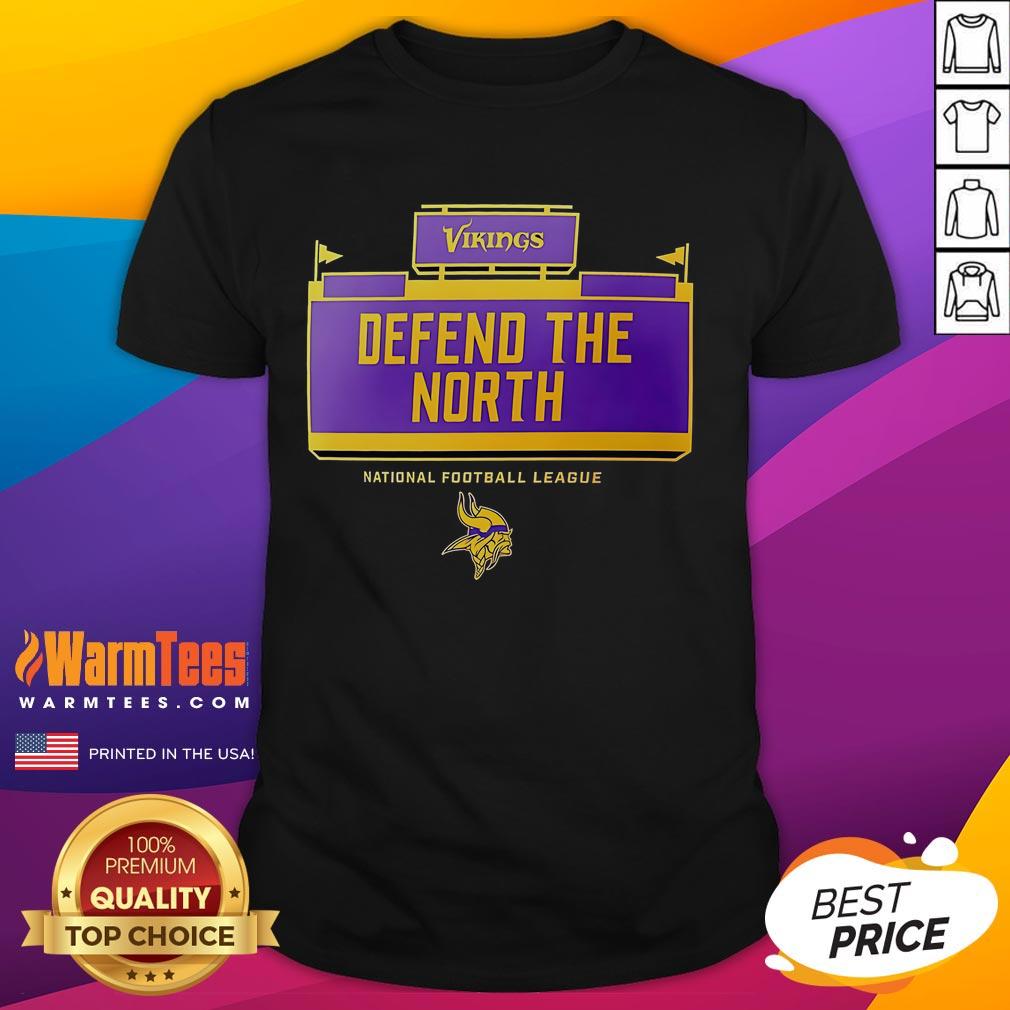 Official NFL Minnesota Vikings 'Defend The North' T-Shirt featuring team colors and logo for fans and supporters.