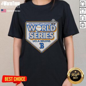 Official UCLA Bruins CWS 2025 Baseball College World Series Ladies Tee in vibrant blue with team logo.