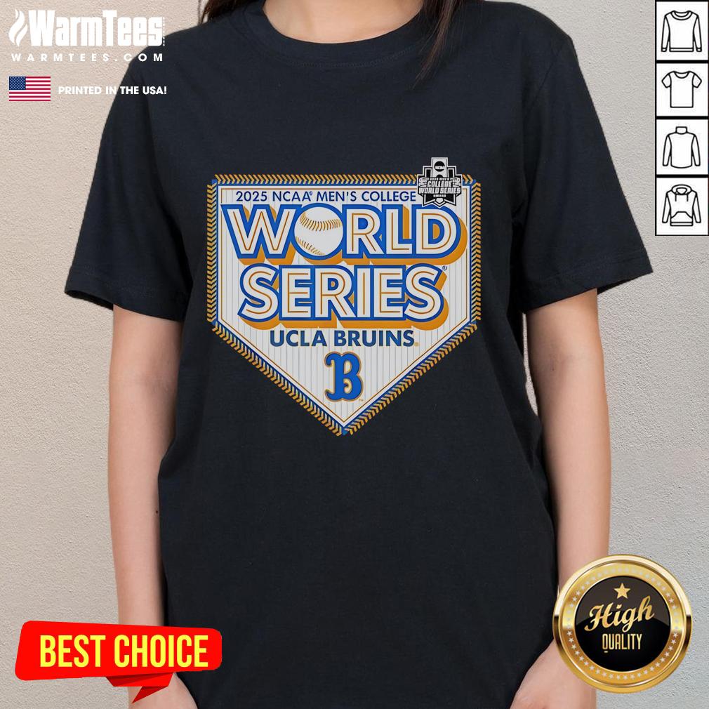 Official UCLA Bruins CWS 2025 Baseball College World Series Ladies Tee in vibrant blue with team logo.