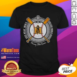 Alt Text: Murray State Racers College World Series 2025 baseball NCAA T-shirt featuring team colors and logo.