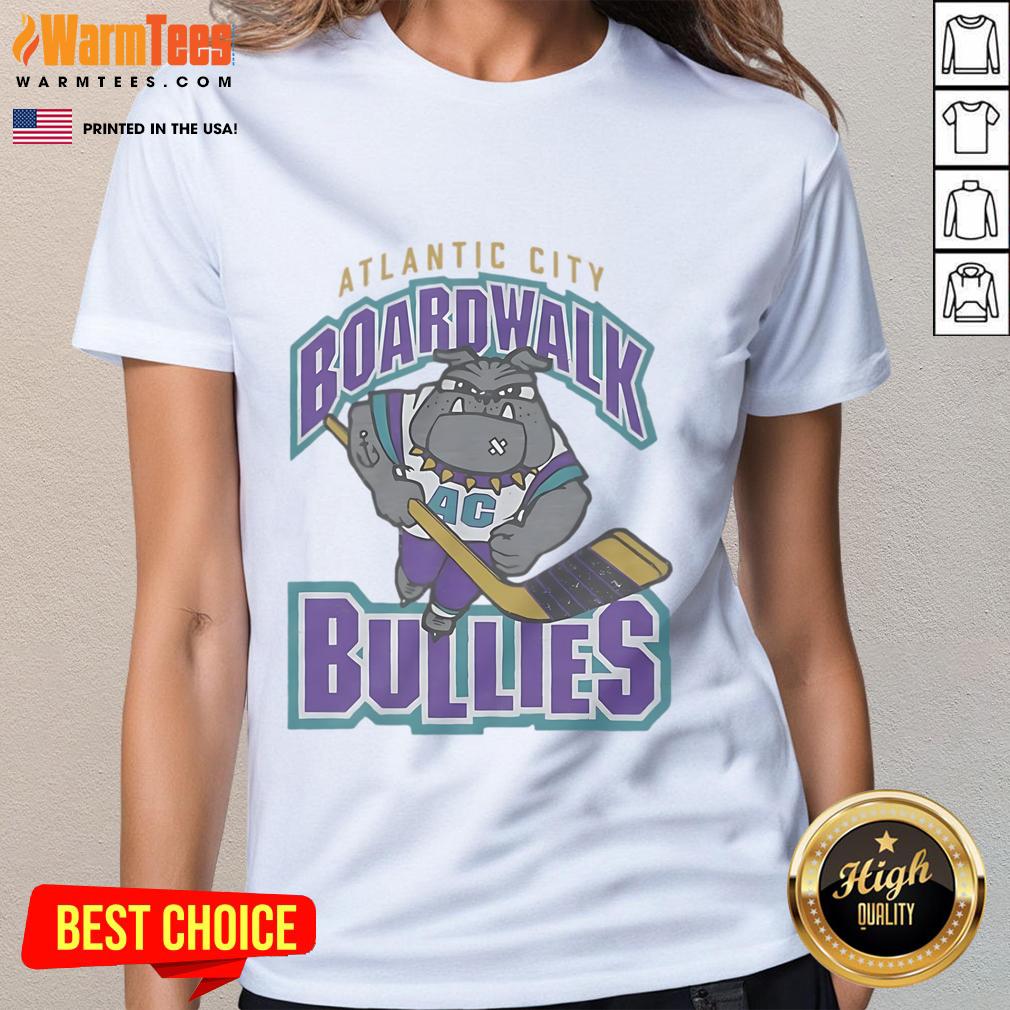 Alt Text: Awesome Atlantic City Boardwalk Bullies 2001 ladies tee featuring vibrant design and classic fit for stylish comfort.