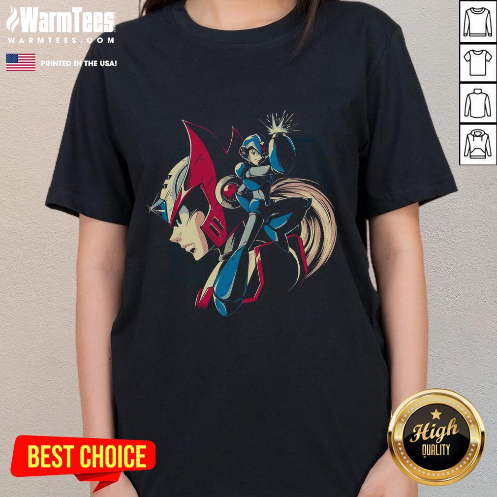 Awesome Brothers In Arm Cannons Mega Man Zero Ladies Tee featuring vibrant graphics and a stylish design for fans.