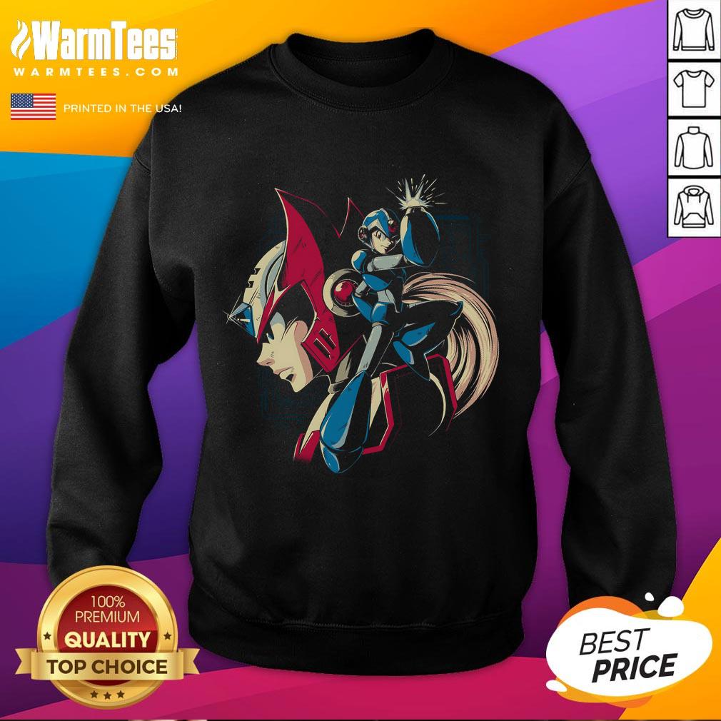 Awesome Brothers in Arm Cannons Mega Man Zero sweatshirt featuring vibrant graphics and a stylish design for gamers.