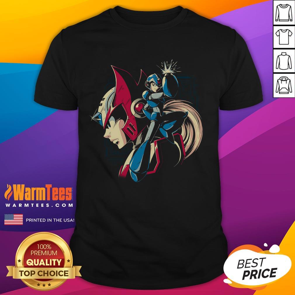 Awesome Brothers In Arm Cannons Mega Man Zero T-Shirt featuring vibrant graphics and a stylish design for fans.