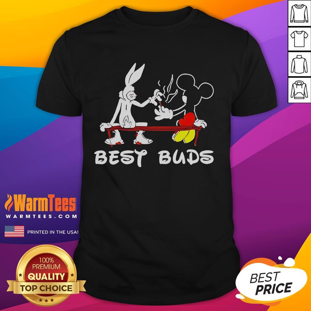 Awesome Bugs Bunny and Mickey Mouse Best Buds T-Shirt featuring colorful cartoon design for fans of classic animation.