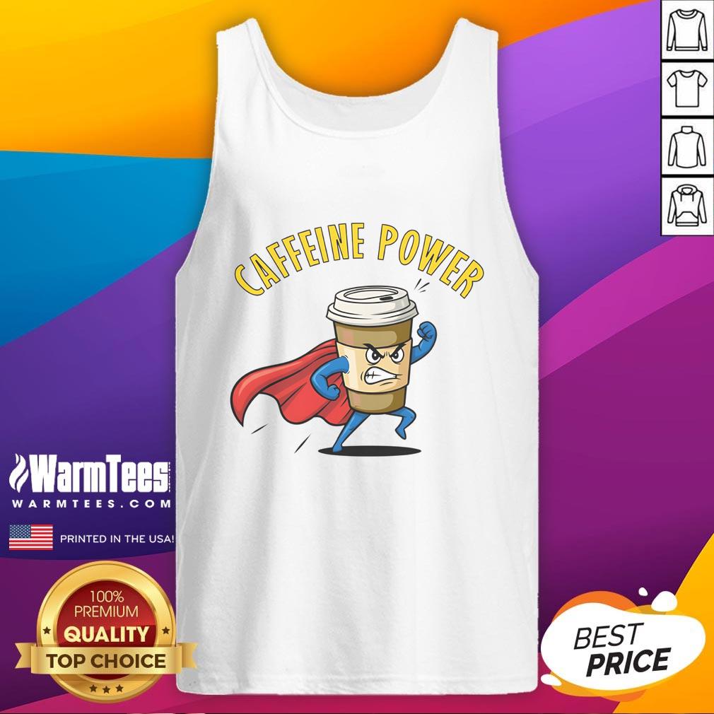 Awesome Caffeine Power Super Man Coffee Tank Top design featuring a vibrant superhero graphic for coffee lovers.