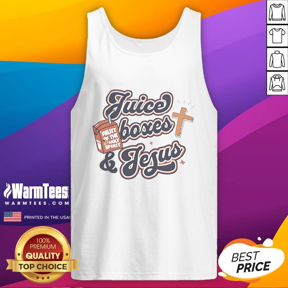 Awesome juice boxes and Jesus tank top design featuring vibrant graphics for trendy summer fashion.