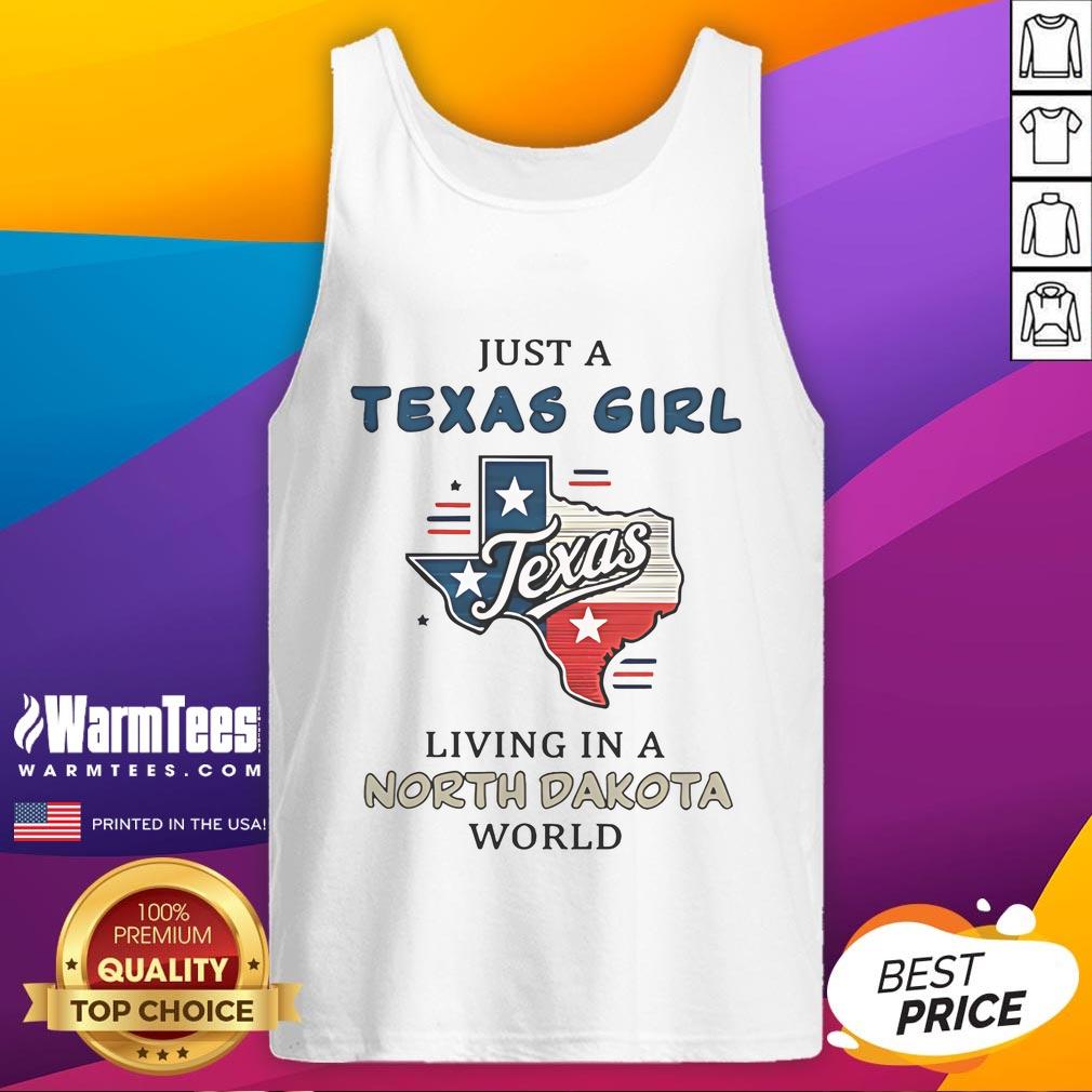 Texas girl tank top featuring 'Awesome Just A Texas Girl Living In A North Dakota World' design, perfect for casual wear.